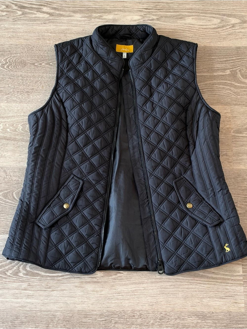 Joules Women Minx Diamond Quilted Full Zip Vest Preppy Equestrian Sz US 10 Black
